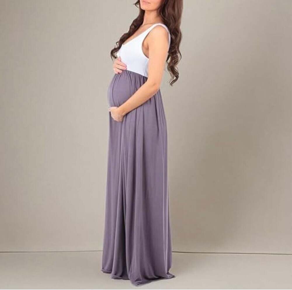 Mother Bee Sleeveless Ruched Waist Maternity Maxi Dress in Vintage Purple Medium